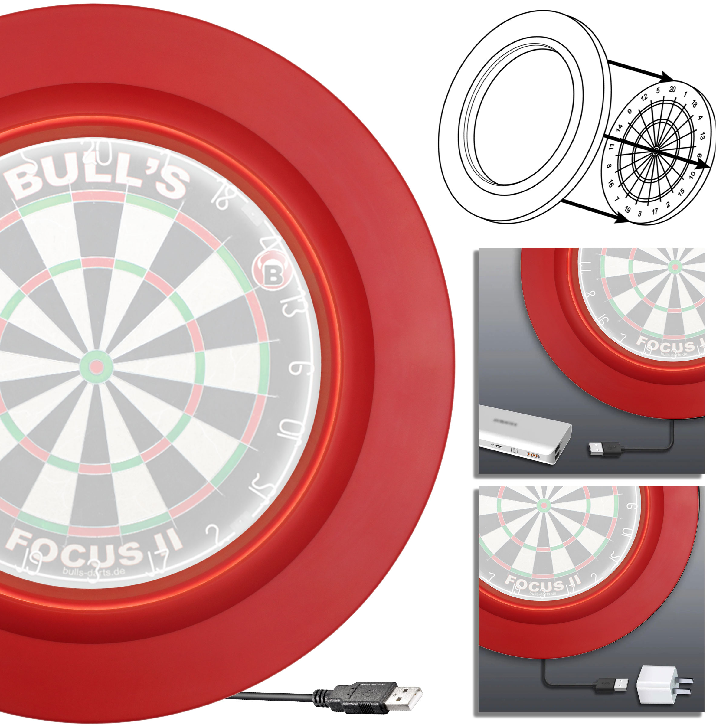 OŚWIETLENIE LED DO TARCZY DART + OCHRONA ŚCIANY 2w1 Lightning LED Czarne